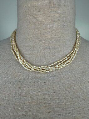 Vintage 14K Yellow Gold JCM Jacmel Multi-Strand Freshwater Rice Pearl Necklace (